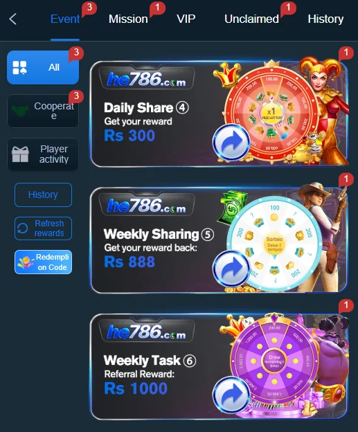 he786 game apk rewards proof through a screenshot