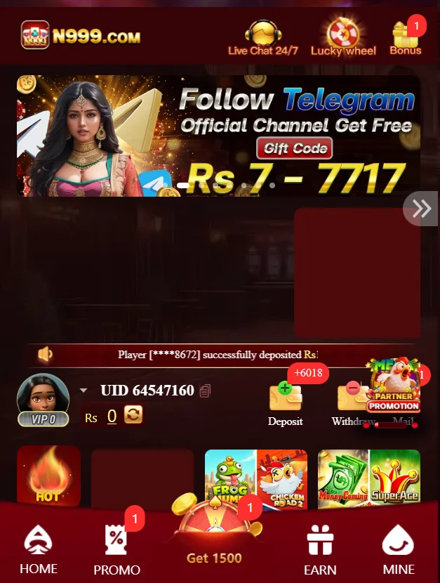 n999 game dashboard screenshot proof